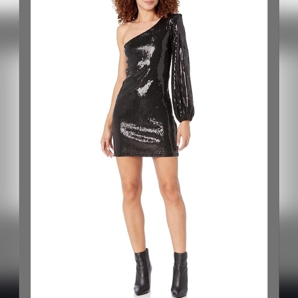 Steve Madden Dresses & Skirts - One-Shoulder Black Sequin Dress NWT